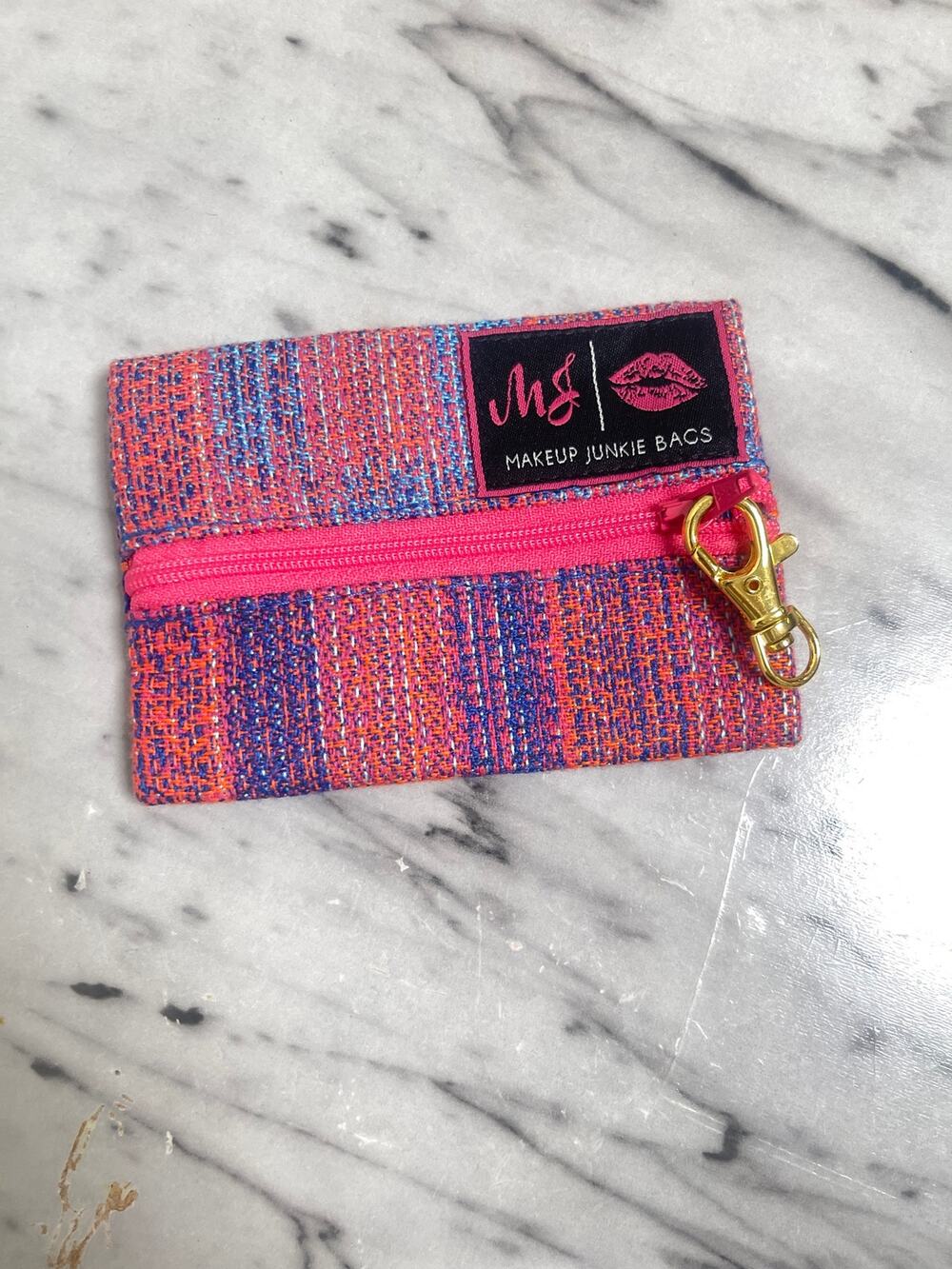 Makeup Junkie Bag Micro Keychain Lay Flat Pouch Pink and Blue